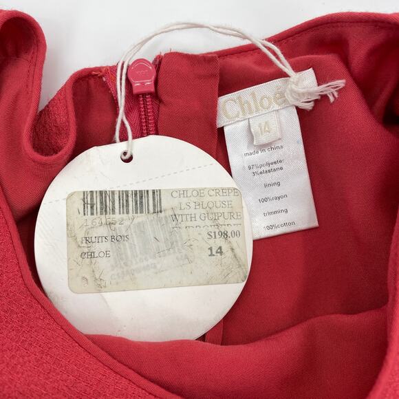 CHLOE Crepe Long Sleeve Blouse Girls Size 14 Crochet Bodice Vibrant Relaxed Boho - Picture 4 of 8